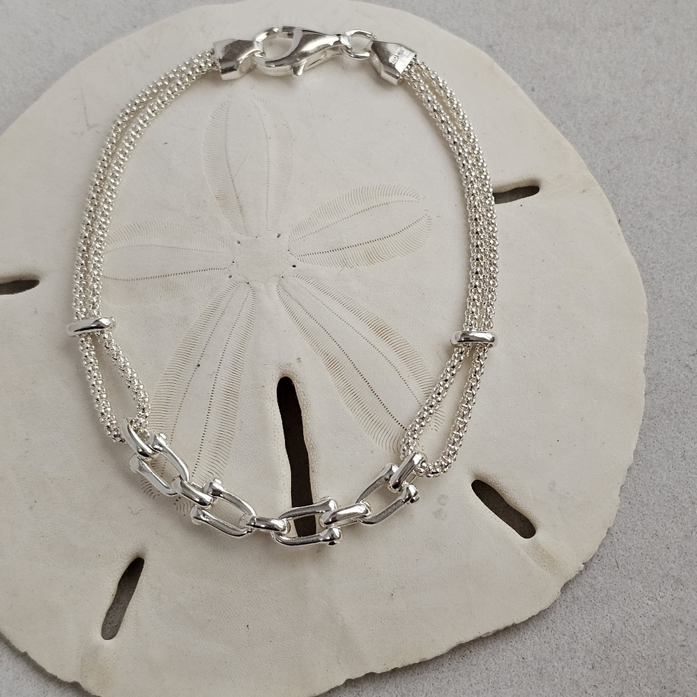 Sterling Stirrup and Popcorn Chain 925 Bracelet - Picture 6 of 15